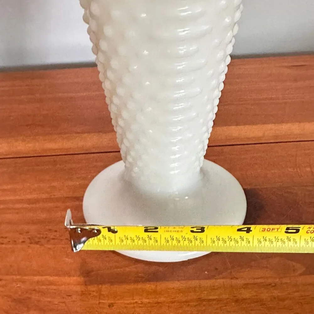 Vintage Anchor Hocking White Milk Glass Hobnail Trumpet Vase 9.75